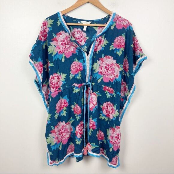 Matilda Jane Women's Medium Cool Shade Coverup ~ Floral Fringed Cotton Beach Med - Picture 2 of 4